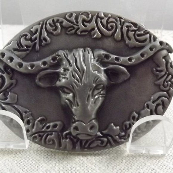 Long Horn Bull and Fronds Belt Buckle - Picture 3 of 8
